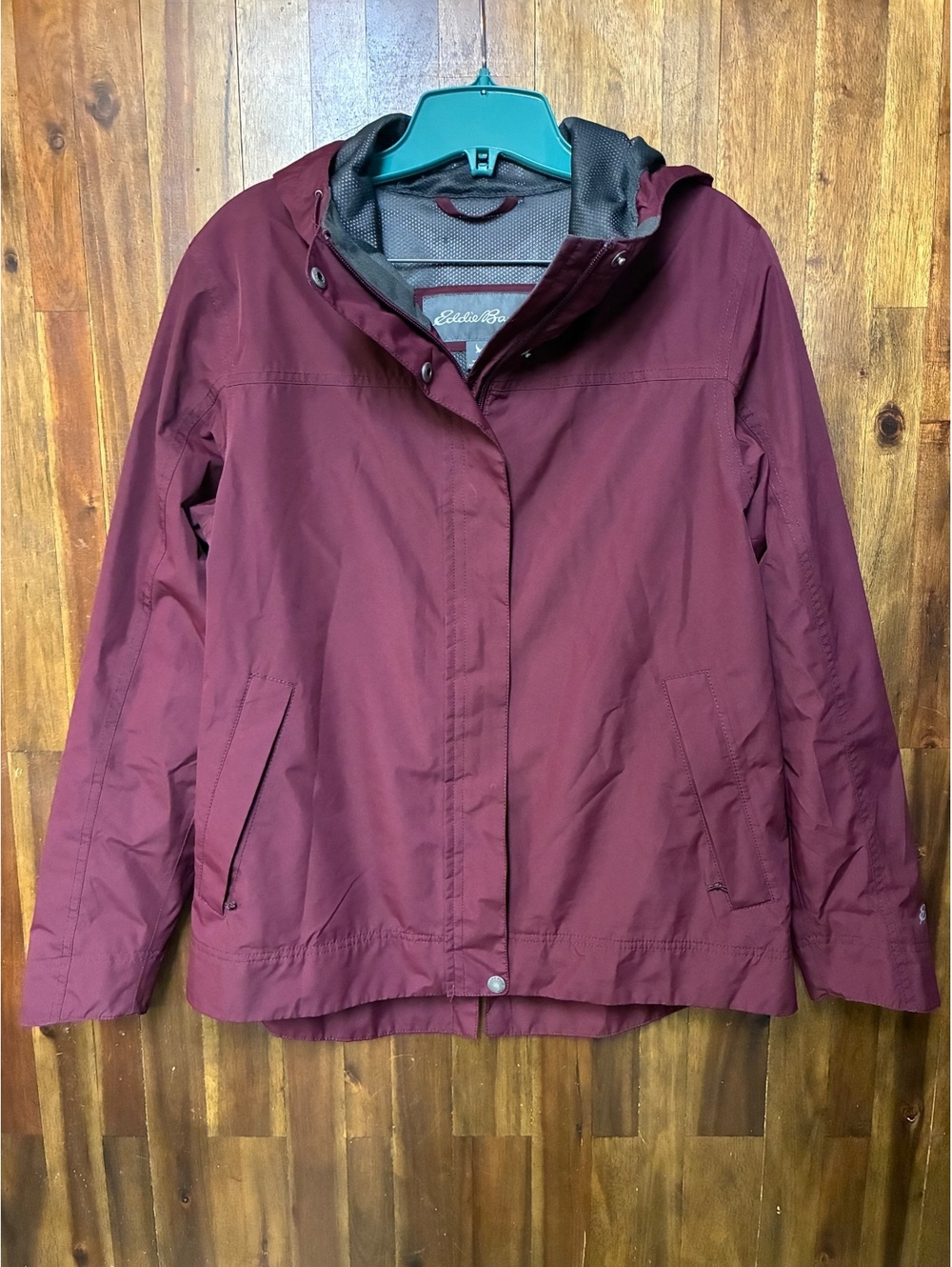 Eddie Bauer Women’s M Burgundy Hooded Rain Jacket Outdoor Gorpcore Windbreaker
